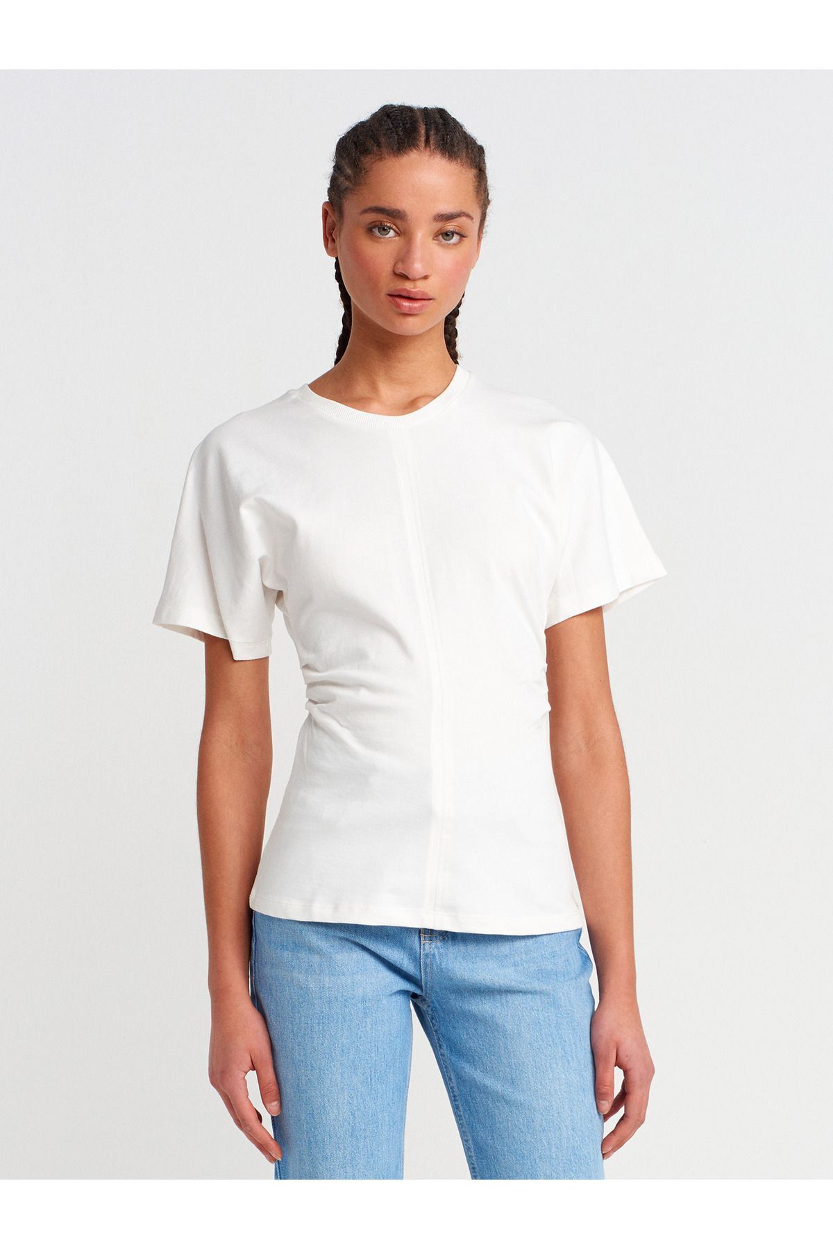 31585 Drape Detaylı T-shirt-Ekru
