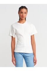 31585 Drape Detaylı T-shirt-Ekru