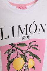 Renkli Limon Baskılı Tişört Beyaz
