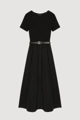 Beli Kemerli Basic Midi Elbise Siyah