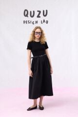 Beli Kemerli Basic Midi Elbise Siyah
