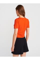 31655 Bisiklet Yaka Crop Top-Kırmızı