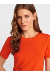 31655 Bisiklet Yaka Crop Top-Kırmızı