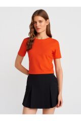 31655 Bisiklet Yaka Crop Top-Kırmızı