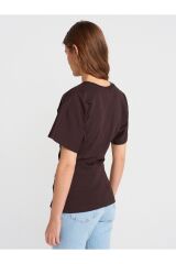 31585 Drape Detaylı T-shirt-Koyu Kahve