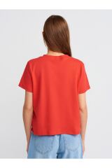 30584 Bisiklet Yaka Pamuklu T-shirt-Kırmızı