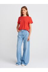 30584 Bisiklet Yaka Pamuklu T-shirt-Kırmızı