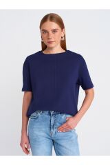 31218 Dikiş Detaylı T-Shirt-Lacivert