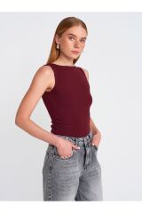 20868 Kayık Yaka Kolsuz Top-Bordo