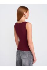 20868 Kayık Yaka Kolsuz Top-Bordo