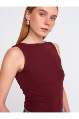20868 Kayık Yaka Kolsuz Top-Bordo