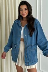 Açık Mavi Oversize Körüklü Kot Ceket