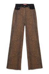 Leopar Desenli Garnili Pantolon Bej