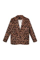 Leopar Desenli Oversize Kaşe Blazer Ceket Camel