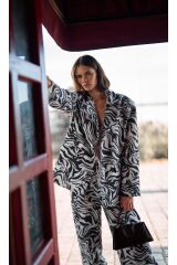 Zebra Desenli Oversize Blazer Ceket Siyah