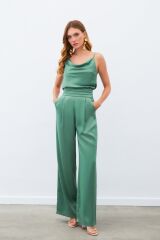 Cepli Salaş Saten Pantolon - HAKİ