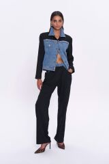 Denim Match Düğmeli Ceket Siyah