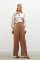 Zincirli Saten Krep Pantolon - Camel