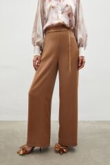 Zincirli Saten Krep Pantolon - Camel
