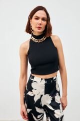 Zincir Aksesuarlı Crop Bluz - Siyah