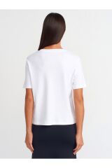 31142 Bisiklet Yaka Pamuklu T-shirt-beyaz
