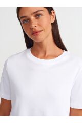 31142 Bisiklet Yaka Pamuklu T-shirt-beyaz