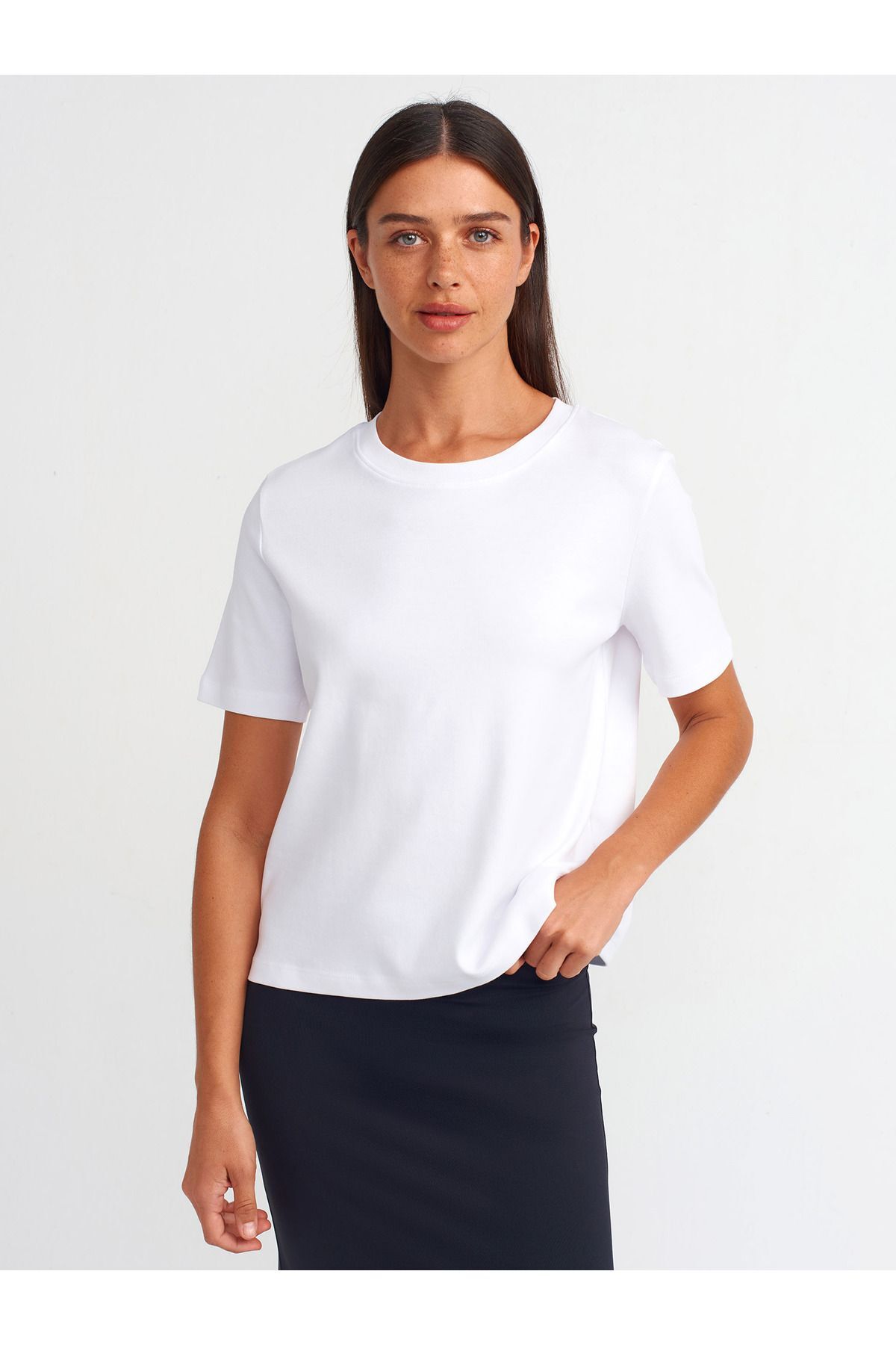 31142 Bisiklet Yaka Pamuklu T-shirt-beyaz