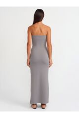 91176 Straplez Midi Elbise-Gri