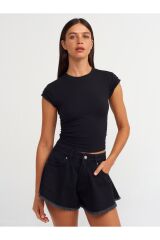 30899 Yanları Büzgü Detaylı Top-Siyah