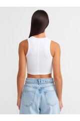 20819 Kalp Nakışlı Crop Top-Beyaz