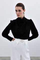 Drape Detaylı Bluz - Siyah
