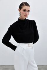 Drape Detaylı Bluz - Siyah