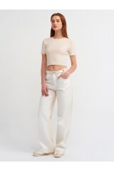 30995 Crop T-shirt-Bej Melanj