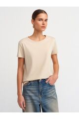 3471 Bisiklet Yaka Basic T-Shirt-Açık Bej