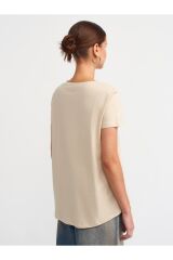 3471 Bisiklet Yaka Basic T-Shirt-Açık Bej