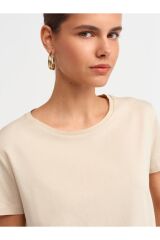 3471 Bisiklet Yaka Basic T-Shirt-Açık Bej