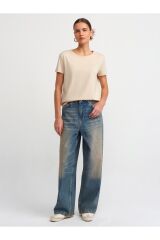 3471 Bisiklet Yaka Basic T-Shirt-Açık Bej