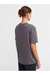 30312 Dekoratif Dikişli Bisiklet Yaka Tshirt-Füme