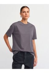 30312 Dekoratif Dikişli Bisiklet Yaka Tshirt-Füme