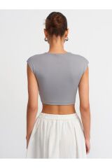 kadın  30528 Pamuk ve Modal Karışımlı Crop Top-GRİ