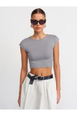 kadın  30528 Pamuk ve Modal Karışımlı Crop Top-GRİ