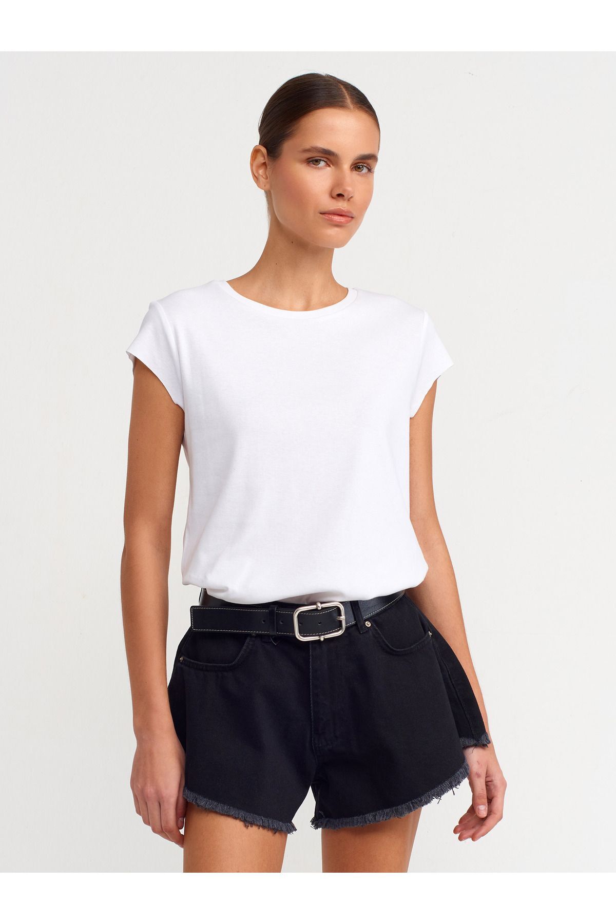 30719 Bisiklet Yaka T-shirt-Beyaz