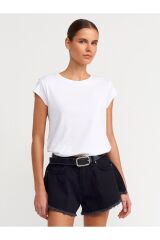 30719 Bisiklet Yaka T-shirt-Beyaz