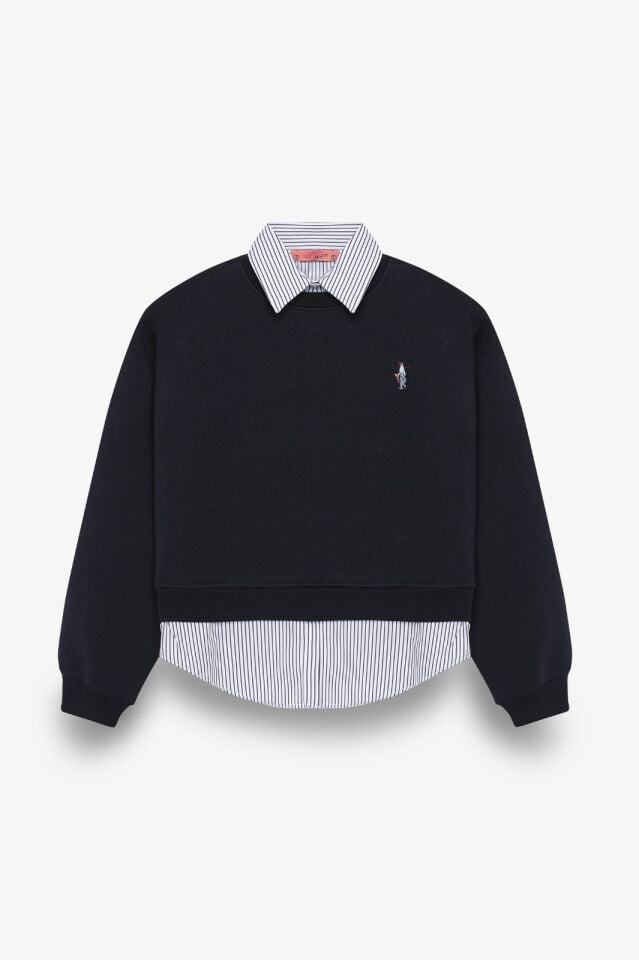 Çıkarılabilir Gömlek Yaka Detaylı Şardonlu Sweatshirt