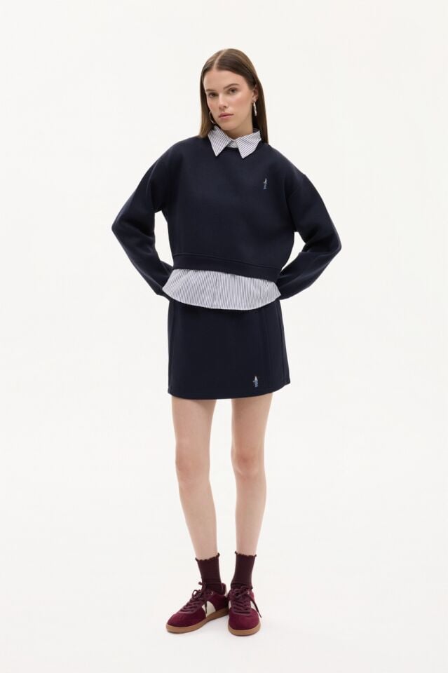 Beli Büzgülü Bağcıklı Nakış Detaylı Mini Etek