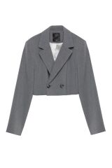 Vatka Detaylı Crop Blazer Ceket Gri