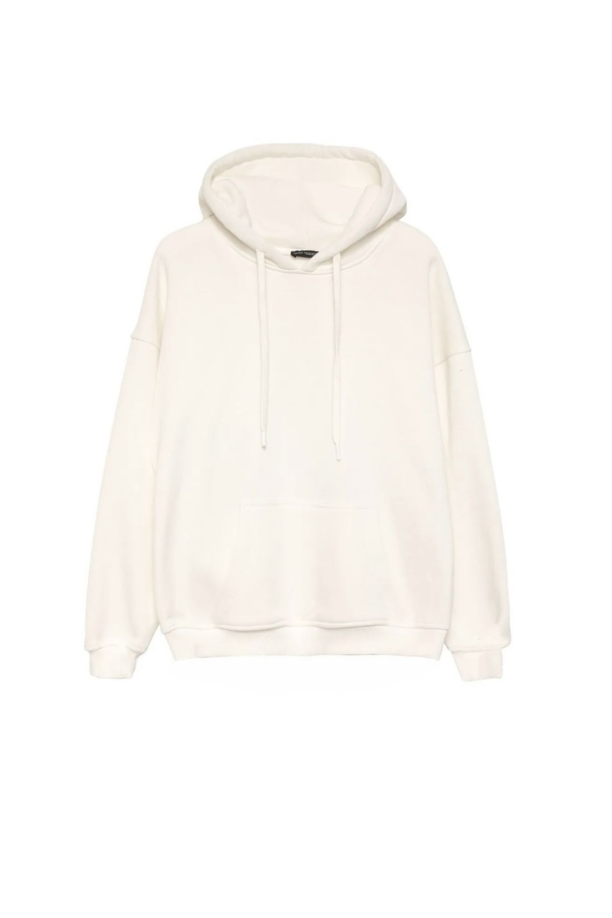 Kapüşonlu Kanguru Cepli Sweatshirt Ekru