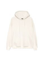Kapüşonlu Kanguru Cepli Sweatshirt Ekru