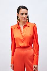 Vatkalı Saten Gömlek - ORANJ