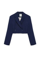 Kruvaze Crop Blazer Ceket Lacivert